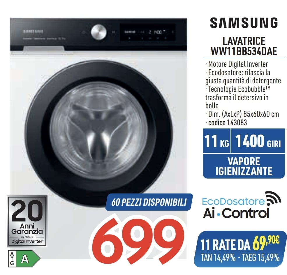 LAVATRICE SAMSUNG WW11BB5334DAE 11KG